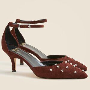 J.Crew Made-in-Italy Colette Leather Suede Silver Beads Slingback Heels (SZ 10M)